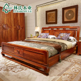 林氏木业新中式实木床1.8米双人床结婚床现代雕花大床LS027MC2