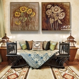 双拼组合向日葵植物花卉油画现代欧式家居客厅玄关餐厅装饰画手绘