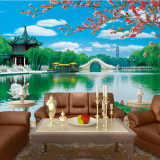 无缝现代中式风景山水花鸟3D立体大型壁画客厅卧室电视背景墙壁纸
