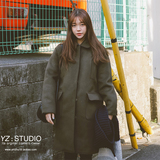 2015秋冬新款韩版茧型军绿大码羊毛呢外套女中长款显瘦呢大衣加厚
