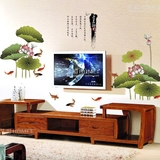 荷花中国风景字画墙贴纸客厅沙发电视背景墙壁大贴画墙画墙面装饰
