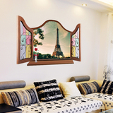 仿3D立体假窗巴黎埃菲尔铁塔 可移除墙纸贴画客厅电视背景墙贴