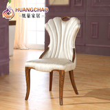 欧式古典雕花椅简约后现代餐椅餐厅时尚印花软包椅皮实木餐椅家具