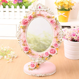 高档欧式复古台式镜化妆镜梳妆镜韩国公主镜子田园玫瑰花台镜