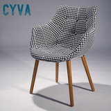 实木布艺餐椅北欧椅子创意麻布沙发咖啡餐厅酒店扶手靠背设计师
