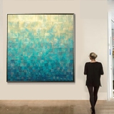 超大幅装饰画现代客厅大尺寸挂画巨幅样板房壁画蓝色复古抽象油画