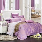 HOT竹纤维四件套紫色纯棉纯色欧美式外贸出口床上用品被套床单欧