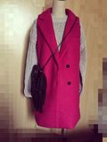2016冬季女装新品韩范纯色西装领马甲长款呢子外套货到付款