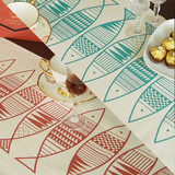 餐桌布艺长条形现代简约中式抽象鱼AB版双层厚棉麻西式桌旗