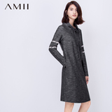 AMII艾米女装高领印花直筒中长款套头运动休闲长袖卫衣连衣裙