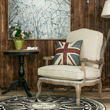 美式实木单人沙发椅休闲椅扶手椅乡村风格家具法式复古棉麻布艺