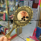 韩国进口手柄随身化妆镜 手持便携欧式仿古复古铜镜椭圆镜子包邮
