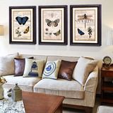 美式客厅装饰画 现代沙发背景墙挂画  自然乡村蝴蝶三联有框壁画
