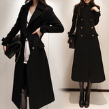 韩版 2015冬季新款气质修身超长款双排扣加厚羊毛呢子大衣外套 女