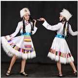 藏服白色藏族舞蹈演出服女装少数民族服装短袖开场裙蒙古服舞台装