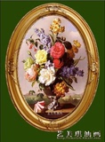 欧式客厅餐厅玄关过道高档装饰画纯手绘油画椭圆形配相框古典花卉