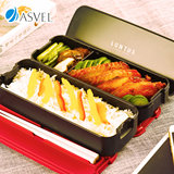 日本ASVEL饭盒 双层日式塑料可微波炉加热 学生带午餐寿司便当盒
