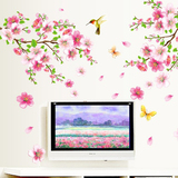 包邮可移除平面贴画温馨浪漫桃花客厅卧室床头沙发电视背景 墙贴