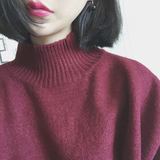 2016春季新款韩国学院风百搭宽松半高领纯色毛衣 打底针织衫女