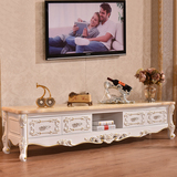 欧式电视柜 大理石电视柜茶几组合 白色实木橡木雕花烤漆地柜包邮