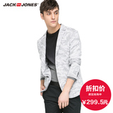 JackJones杰克琼斯男夏装纯棉修身灰白迷彩西装外套E|216108038
