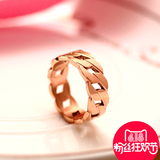 唯酷日韩国个性链条做旧男女戒指 钛钢镀18k玫瑰金彩金情侣指环