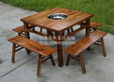 厂家直销 烧烤桌火锅桌 方形火锅店餐桌椅组合 实木火锅桌椅定做