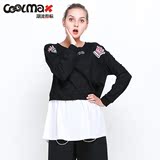 COOLMAX/潮流指标春季新品女装假两件拼接圆领套头卫衣套装学生