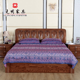 光明家具全实木床1.8米 进口红橡木新古典床 实木家具双人床1.8