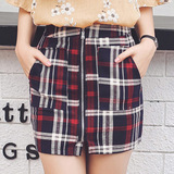 2016夏季新款韩版格子一步裙高腰百搭套装半身包臀裙修身显瘦包邮