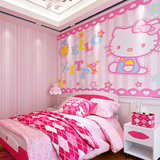 粉色卡通公主房墙纸卧室儿童房墙壁纸床头无缝大型壁画凯蒂猫女孩