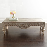 新古典实木雕花茶几原木小方桌客厅矮桌茶桌白色做旧象牙白
