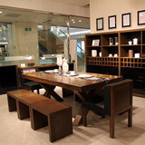北欧宜家餐厅餐桌椅组合多功能家具办公桌子大班台纯实木客厅茶几
