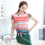 条纹短袖t恤女士 2016夏季新款韩版女装衣服潮体恤 修身显瘦上衣