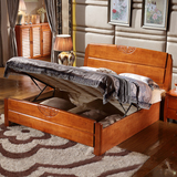橡木床实木1.5双人床1.2米1.8米气动高箱床储物现代中式白色包邮