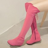 秋季单靴韩版甜美女靴长筒靴平底内增高绒面粉色高筒长靴过膝靴冬
