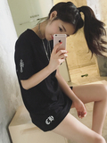 韩国夏慵懒简约中长款短袖宽松克罗心印花纯棉圆领显瘦T恤女体恤