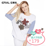 艾莱依2016春装正品专柜新款女式拼接圆领中袖T恤ERAL35004-ECAA