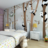 儿童房墙纸 男孩女孩卧室床头卡通壁纸 可爱卡通手绘熊猫大型壁画