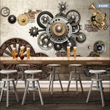 复古怀旧 欧式3D个性金属齿轮壁画酒吧咖啡厅KTV餐厅墙纸网咖壁纸