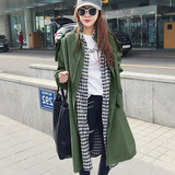 韩国代购东大门秋季超长款长袖女生风衣外套大码修身蝙蝠袖军工装