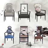 新中式实木餐椅 售楼处休闲椅 茶楼餐厅圈椅现代简约布艺家具定制