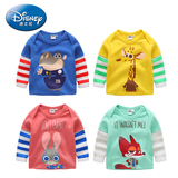 迪士尼 假两件宝宝长袖纯棉T恤 儿童2016童装 疯狂动物城男童上衣