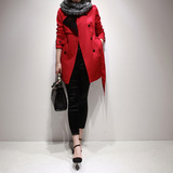 嘉茱莉春秋冬装韩国韩版女装OL修身红色中长款风衣女外套大衣F216