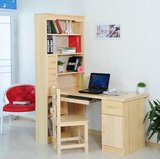 实木儿童学习桌松木电脑桌简易书桌书架书柜组合电脑桌台式家用