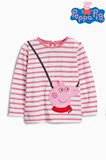 现货英国代购佩佩猪Peppa Pig?童装女宝宝粉红色条纹TEE恤上