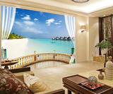 背景墙壁纸卧室沙发贴画无缝整张墙布3D立体墙纸大型海景壁画电视