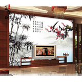 现代中式3D立体水墨竹子忆梅喜梅客厅沙发电视背景墙墙纸定制壁画