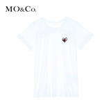 MO&Co.棉短袖白色t恤女圆领爱心刺绣简约针织衫MA1632TEE04摩安珂