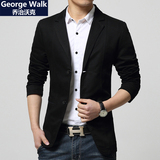 GeorgeWalk春季纯棉双扣韩版修身男士小西服休闲西装青年薄款外套